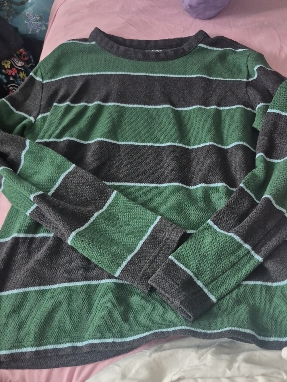 Old Navy Green, Charcoal and Light Blue Striped Long Sleeve Shirt